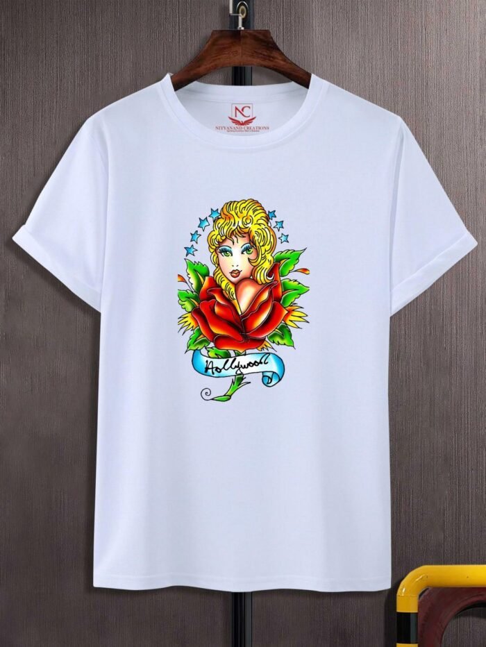 Unveiling the Rose Lady: Printed Polyester Tee