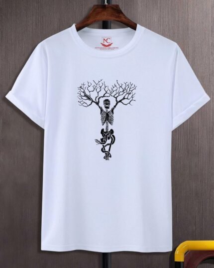 Skull Tree Graphic Print White T-Shirt