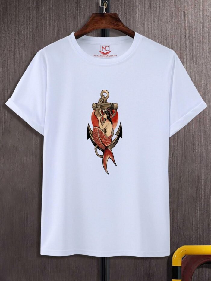 American Traditional Mermaid Graphic Printed White T-Shirt - Image 2