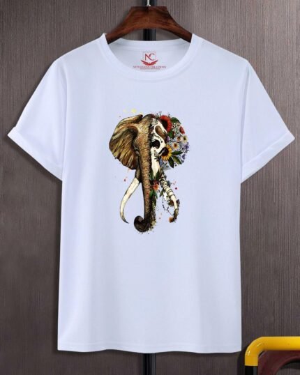 Elephant and Nature Printed Polyester T-Shirt