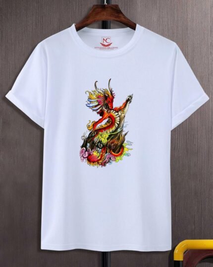 Dragon Graphic Printed White T-Shirt-1464