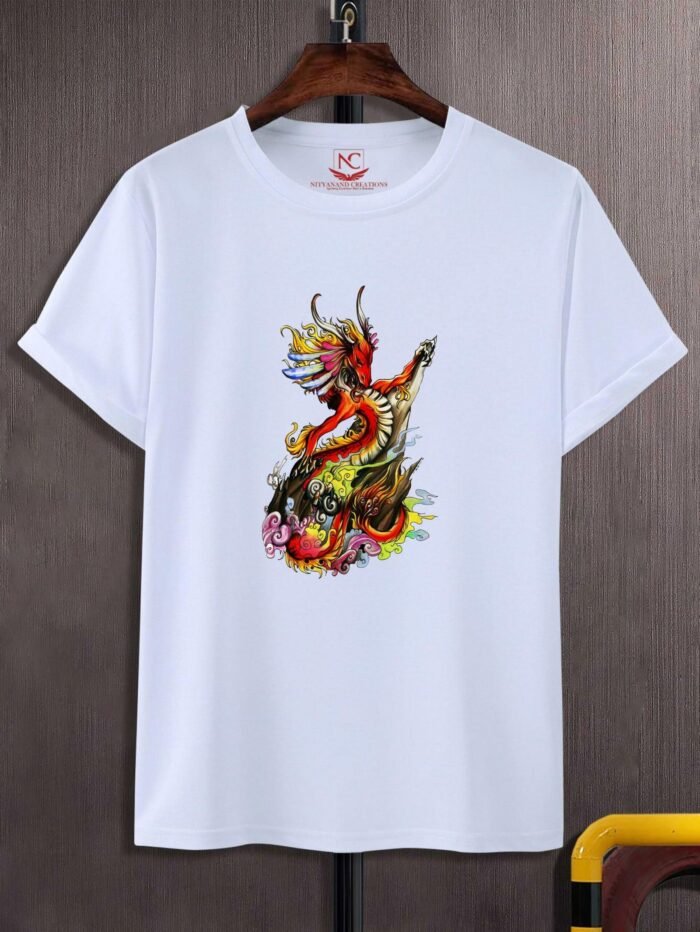 Dragon Graphic Printed White T-Shirt-1464