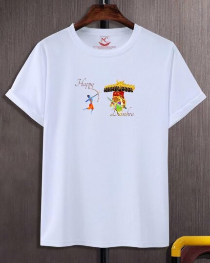 Happy Dussehra Graphic Printed White T-Shirt-1466