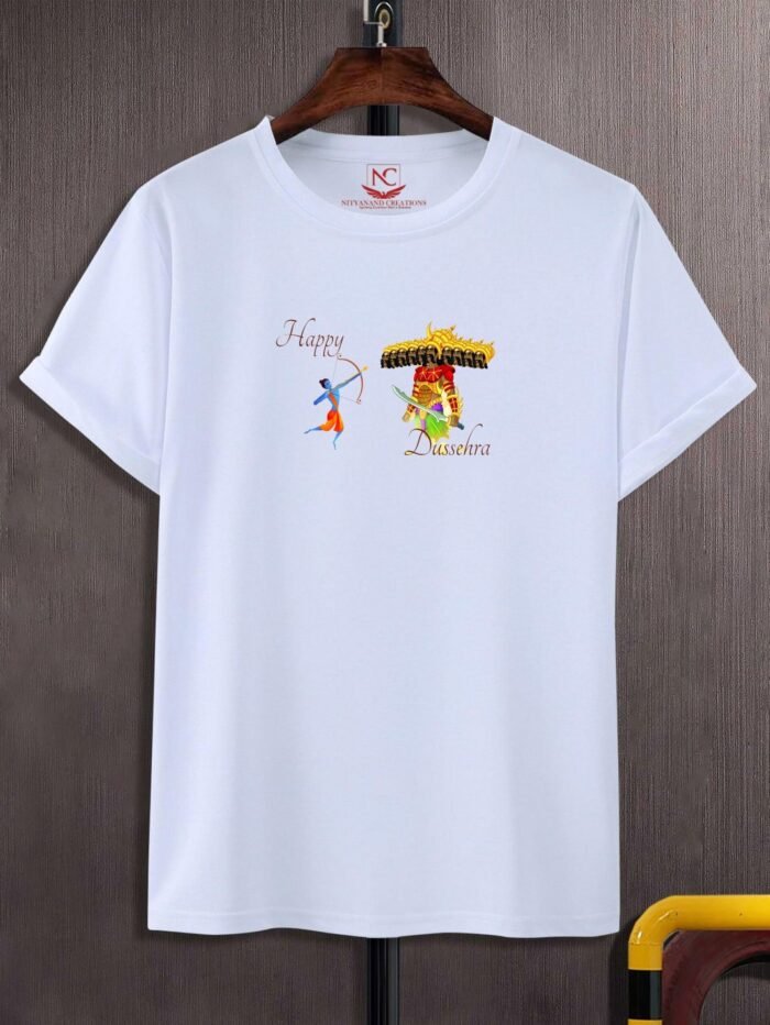 Happy Dussehra Graphic Printed White T-Shirt-1466
