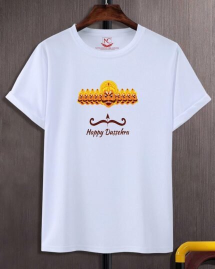 Dussehra with fire and the ten heads of ravana printed on t-shirt