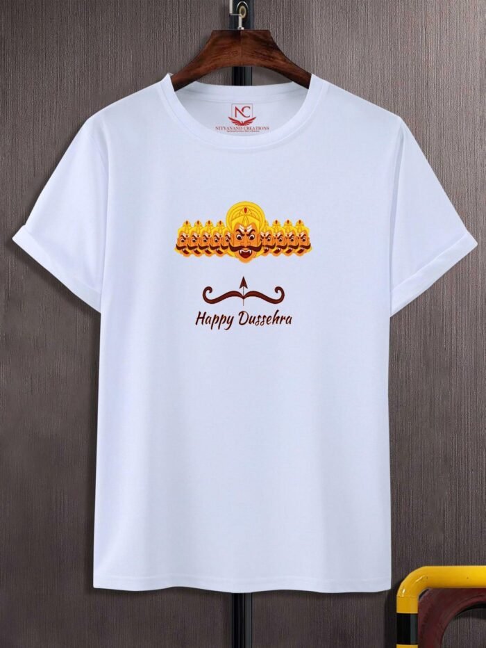 Dussehra with fire and the ten heads of ravana printed on t-shirt - Image 2
