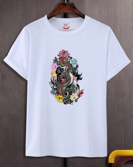 Japanese Dragon Graphic Printed White T-Shirt
