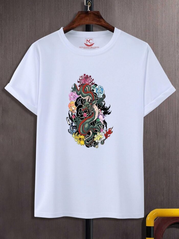 Japanese Dragon Graphic Printed White T-Shirt
