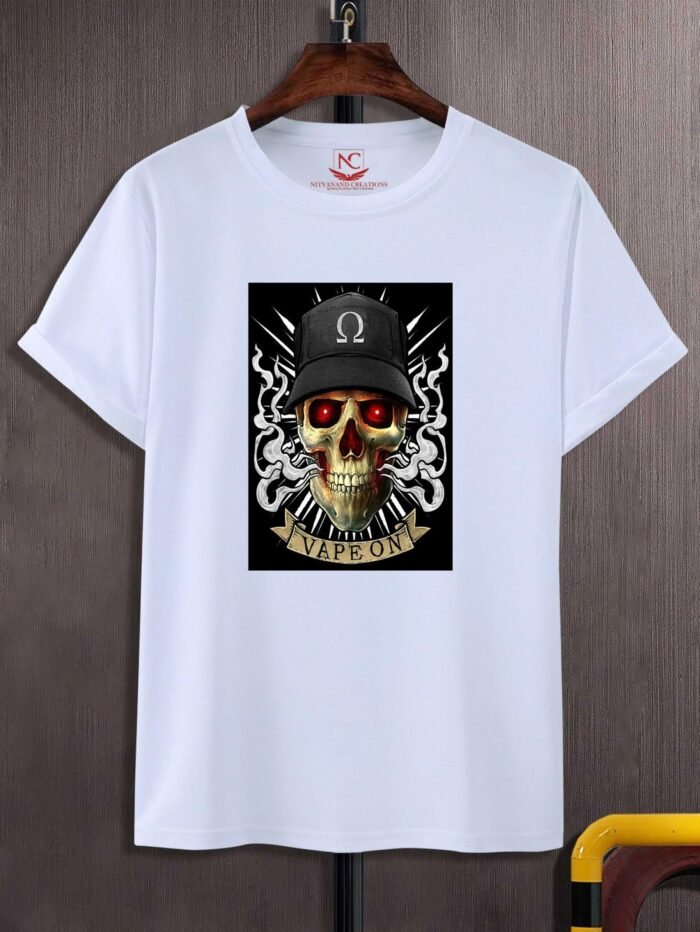 Vape On Skull Graphic Printed White T-Shirt