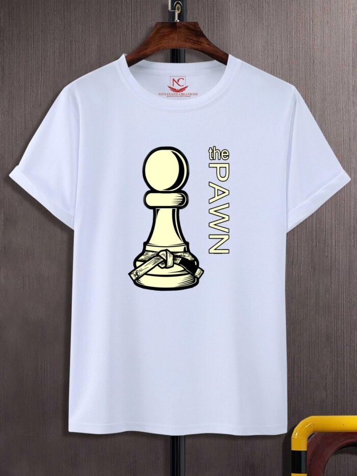 Strategic Style with Pawn Graphic Print White Tee-1493 - Image 2