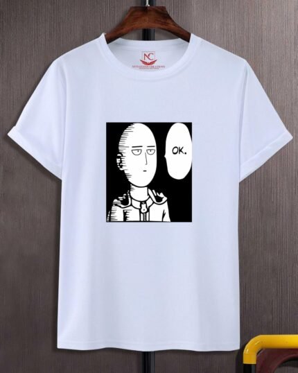 Drawing Round Neck Graphic Printed  White T Shirt-1511
