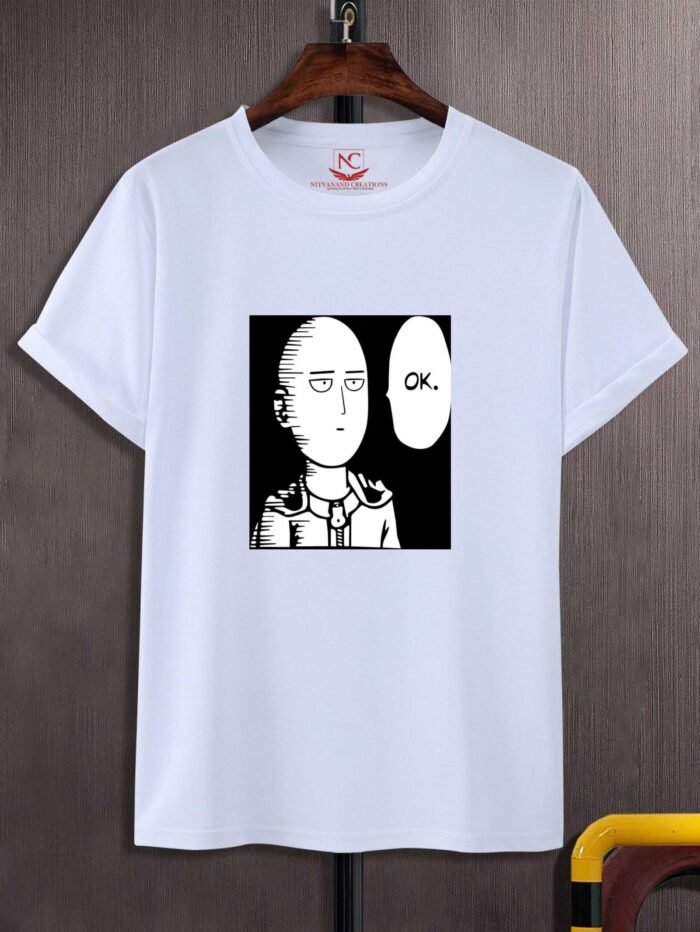 Drawing Round Neck Graphic Printed  White T Shirt-1511