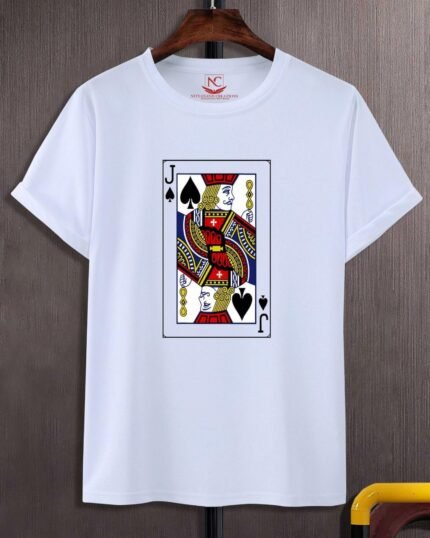 Jack of Spades Graphic Printed White T-Shirt: Bold Card Design-1516