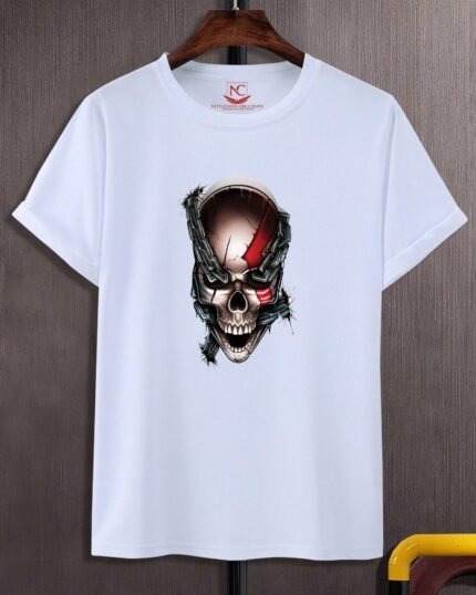 God of War Skull Printed Polyester Round Neck T-Shirt
