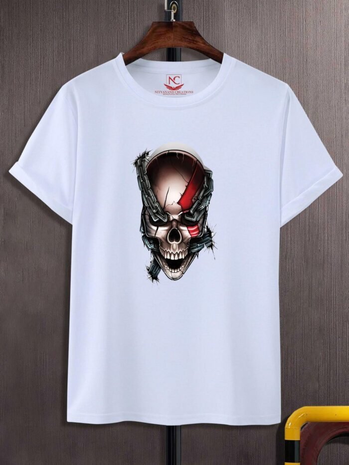 God of War Skull Printed Polyester Round Neck T-Shirt