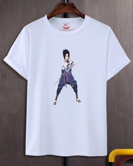 Sasuke Uchiha Graphic Printed White T-Shirt Iconic Naruto Design-1591