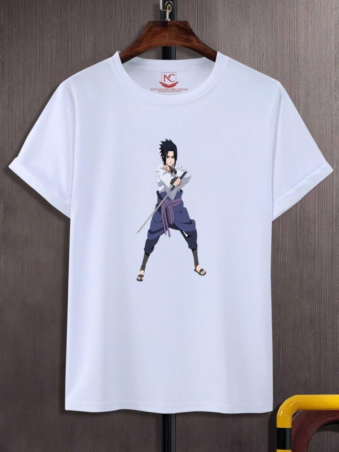 Sasuke Uchiha Graphic Printed White T-Shirt Iconic Naruto Design-1591