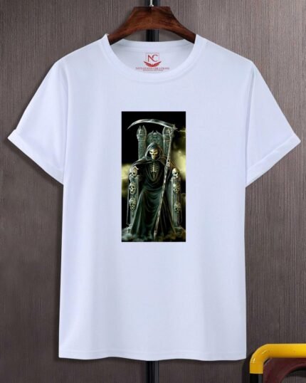 Grim Reaper Graphic Printed White T-Shirt-161
