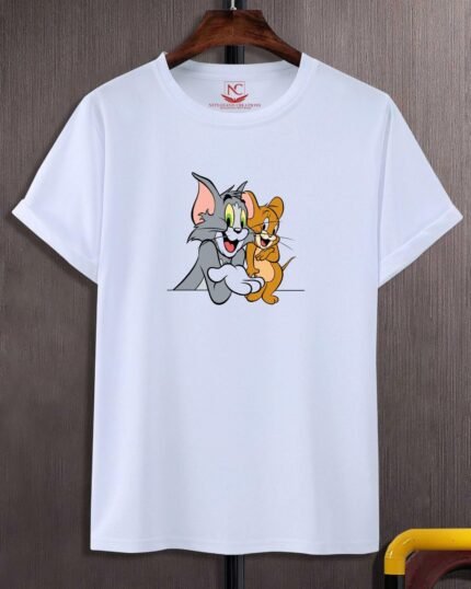 Tom and Jerry Graphic Printed White T-Shirt Classic Cartoon Fun-162