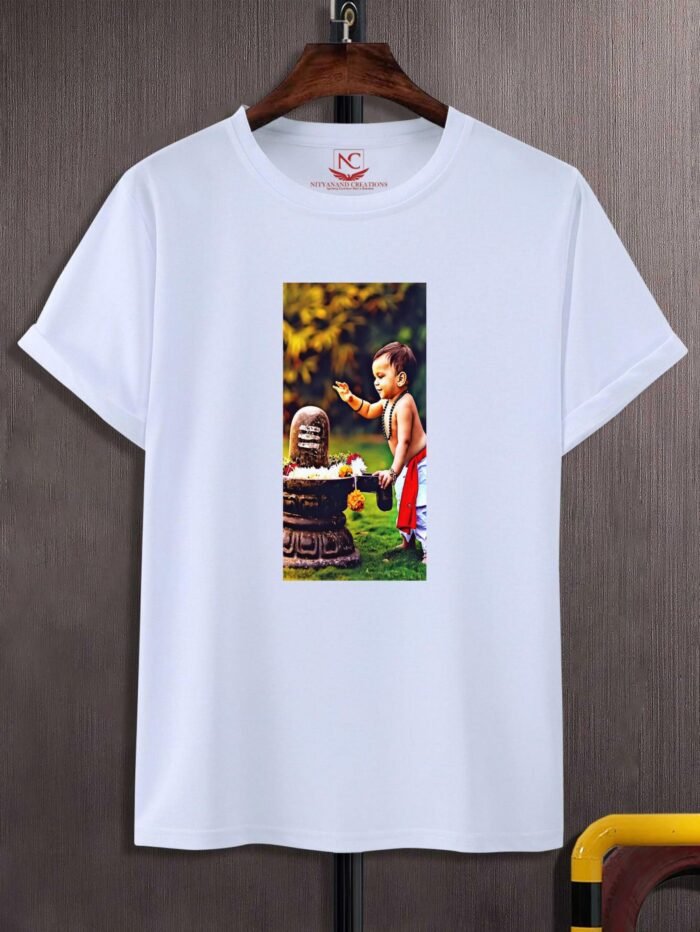 Om Mahadev Sacred Graphic Print White Tee-1634