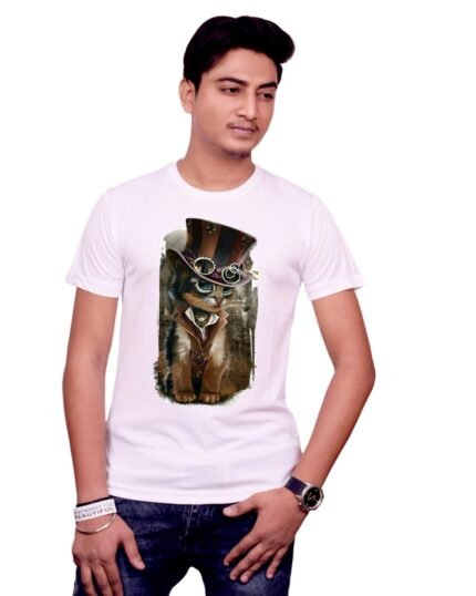 Beautiful Cat Graphic Print White Tee-1637