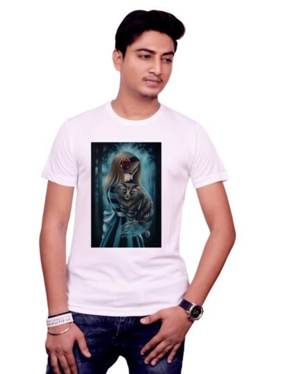 Cat Girl Fantasy Graphic Printed White Tee-1641