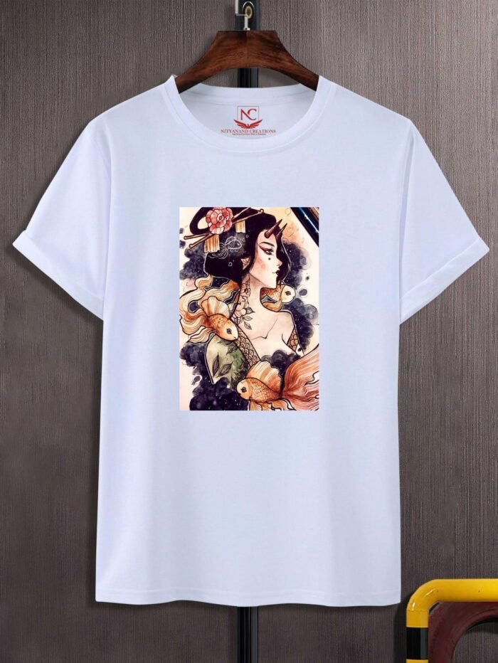 Geisha Warrior Graphic Printed White T-Shirt
