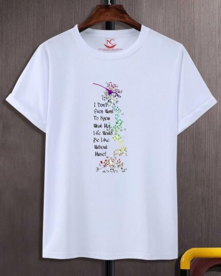 Musical Notes Graphic Printed White Tee-1683