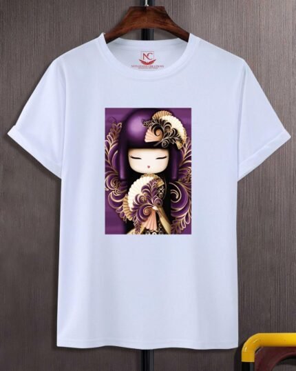 Japanese Doll Graphic Print White Tee-1693
