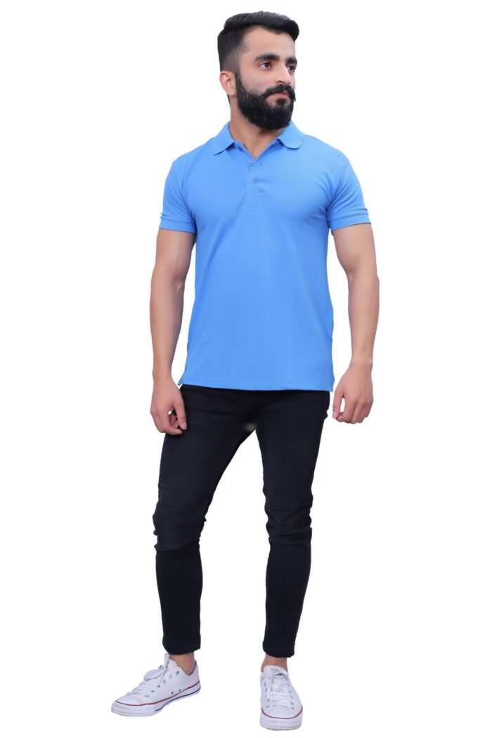 Sky Blue Color Cotton Golf Polo T-Shirt for Men - Image 6