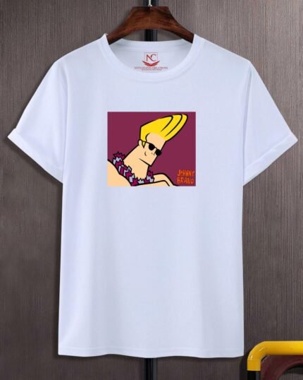Johnny Bravo Graphic Print White T-Shirt-171