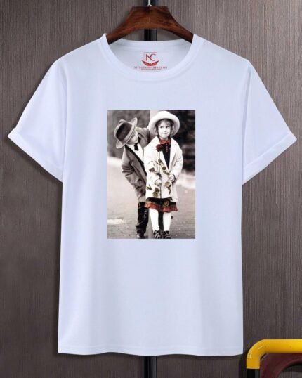 Child Couple Graphic Printed White T-Shirt-1729