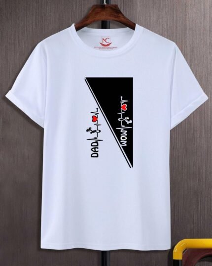 Family Love Mom & Dad Graphic Print White T-Shirt-1748