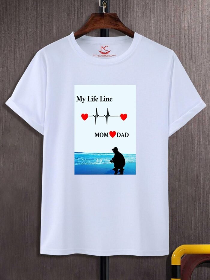 My Lifeline Mom & Dad White Graphic Tee-1758