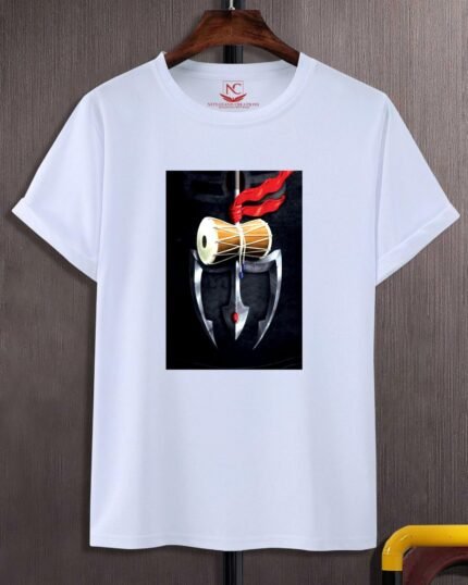 Mahakaal Trishul Divine White Graphic Tee-1759