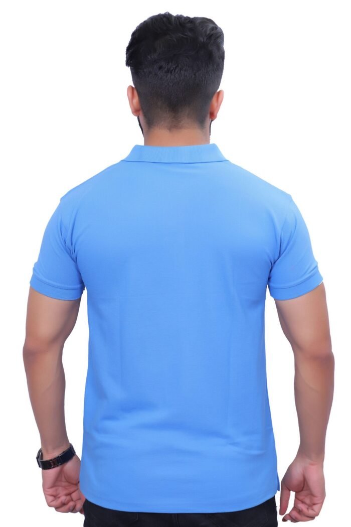 Sky Blue Color Cotton Golf Polo T-Shirt for Men - Image 5