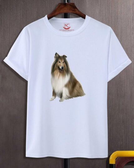 Collie Love Graphic Printed White T-Shirt-1812