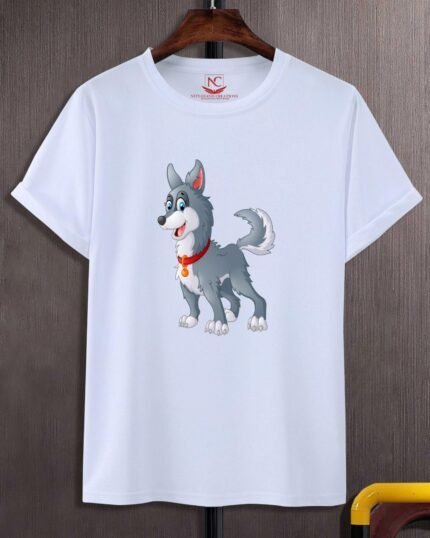 Husky Howl Graphic Printed White T-Shirt-1826