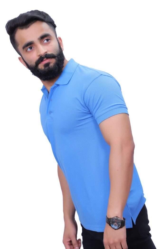 Sky Blue Color Cotton Golf Polo T-Shirt for Men - Image 4