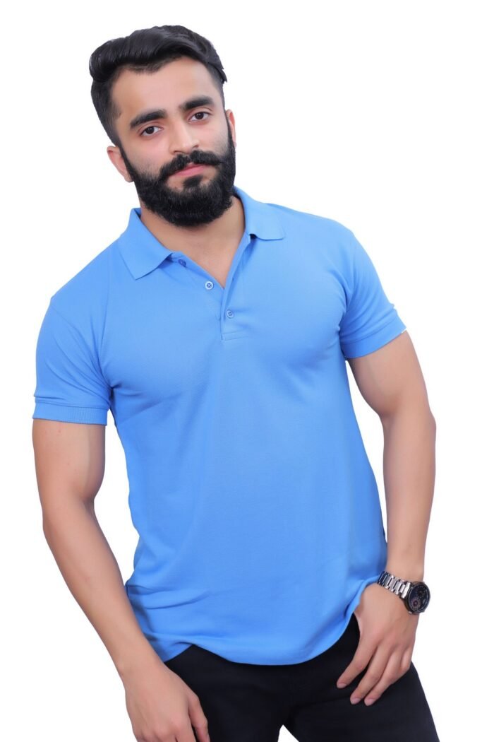 Sky Blue Color Cotton Golf Polo T-Shirt for Men