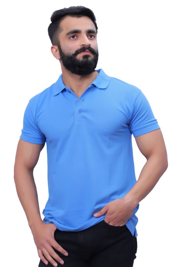 Sky Blue Color Cotton Golf Polo T-Shirt for Men - Image 2