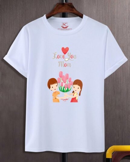 Love You Mom Bold Heart Graphic White Tee-231