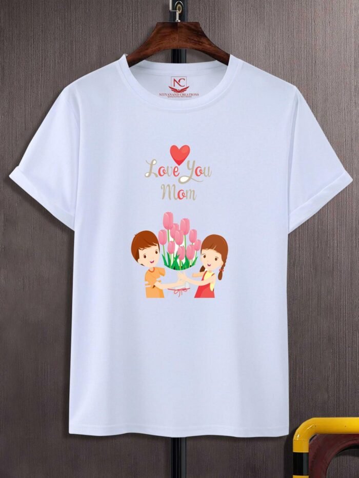 Love You Mom Bold Heart Graphic White Tee-231