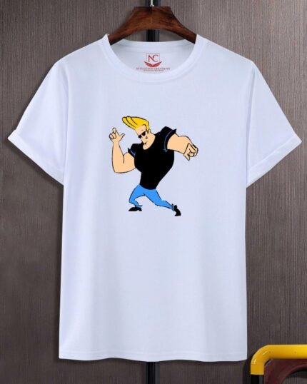 Johnny Bravo Retro Graphic Print White T-shirt-236