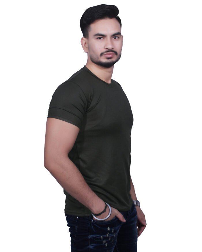 Classic Comfort: Round Neck Half Sleeve Seaweed Rice Knit T-Shirt - Image 4