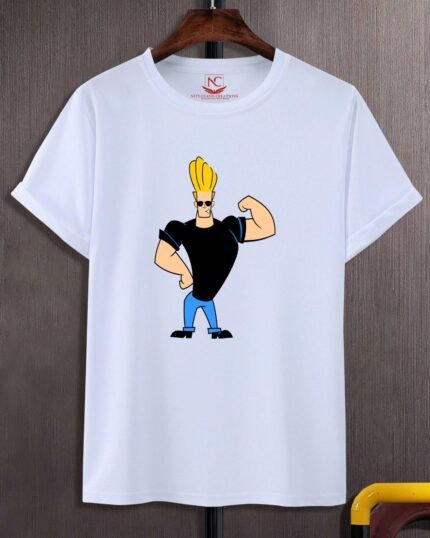 Bold Johnny Bravo Graphic Printed White Tee-284