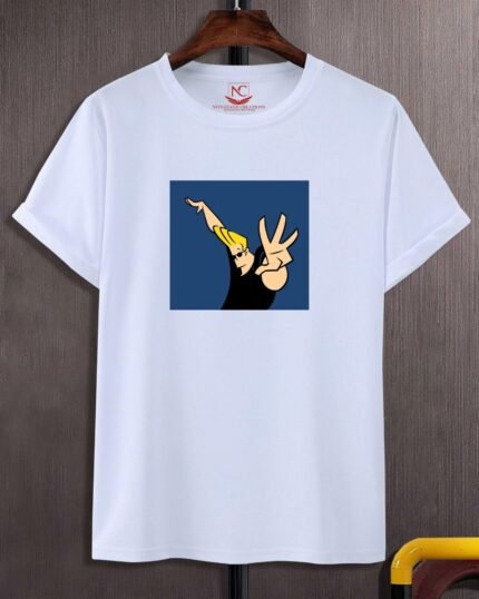 Johnny Bravo Iconic Graphic Printed White Tee-288