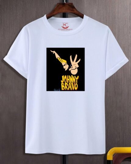 Johnny Bravo Iconic Graphic Printed White Tee-289