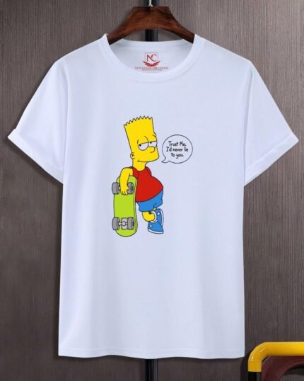 Vintage Bart Simpson Graphic Print White T-Shirt-295