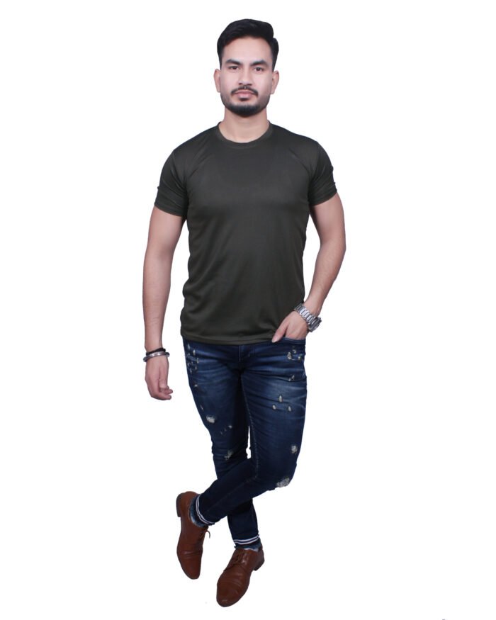 Classic Comfort: Round Neck Half Sleeve Seaweed Rice Knit T-Shirt - Image 2